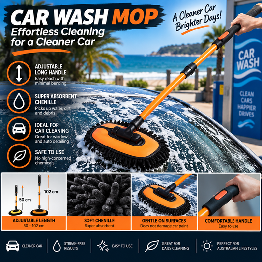Long Handle Chenille Car Wash Mop – Soft & Absorbent Cleaning Brush