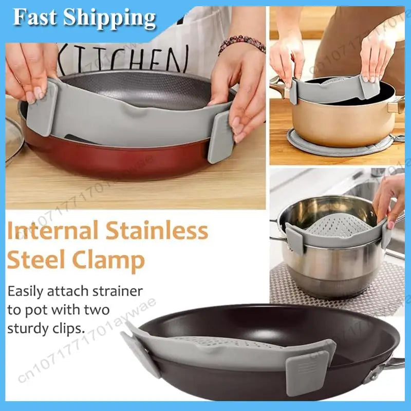 Silicone Clip On Strainer For All Pots in Kitchen