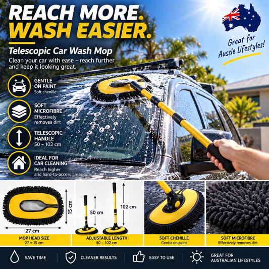 Telescopic Car Wash Mop – Easy Reach Chenille Cleaning Brush