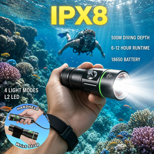 Professional IPX8 Diving Torch – 500m Waterproof LED Flashlight