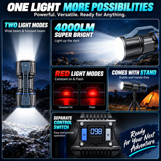 Waterproof Outdoor & Emergency Torch-4000LM Rechargeable LED Flashlight