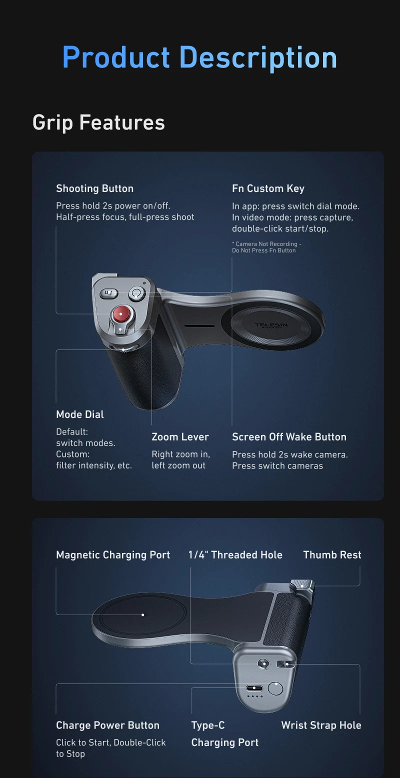 TELESIN Phone Camera Grip for iPhone 17 Pro / Pro Max
