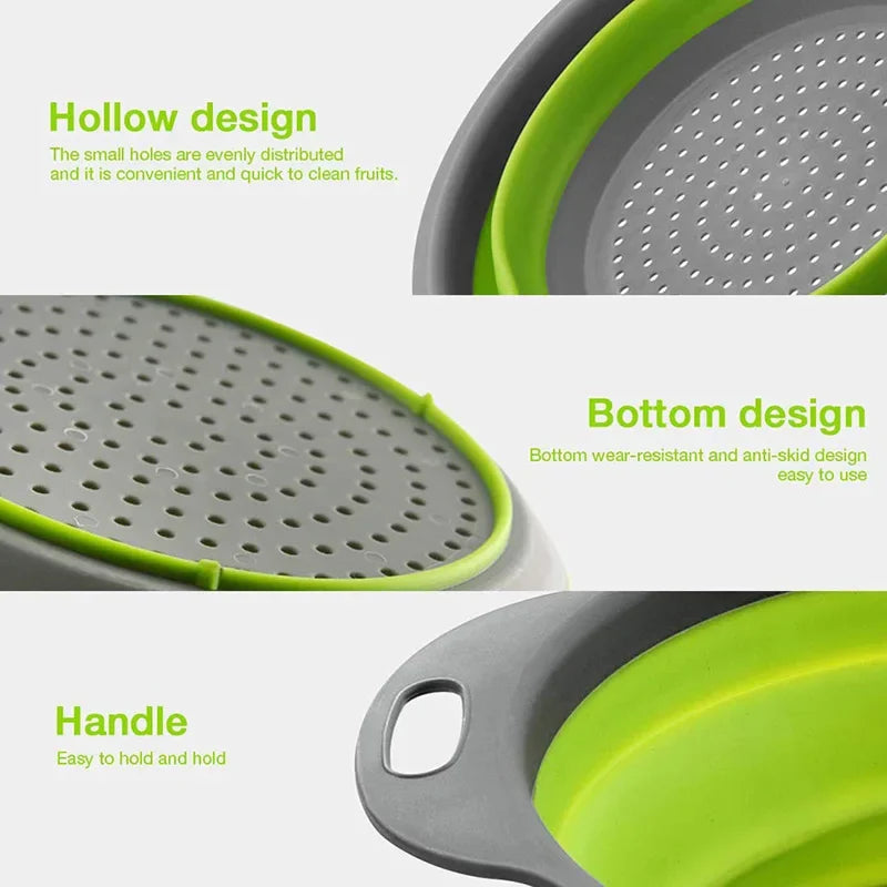 Round Collapsible Colander Silicone Fruit/Vegetable Washing Basket