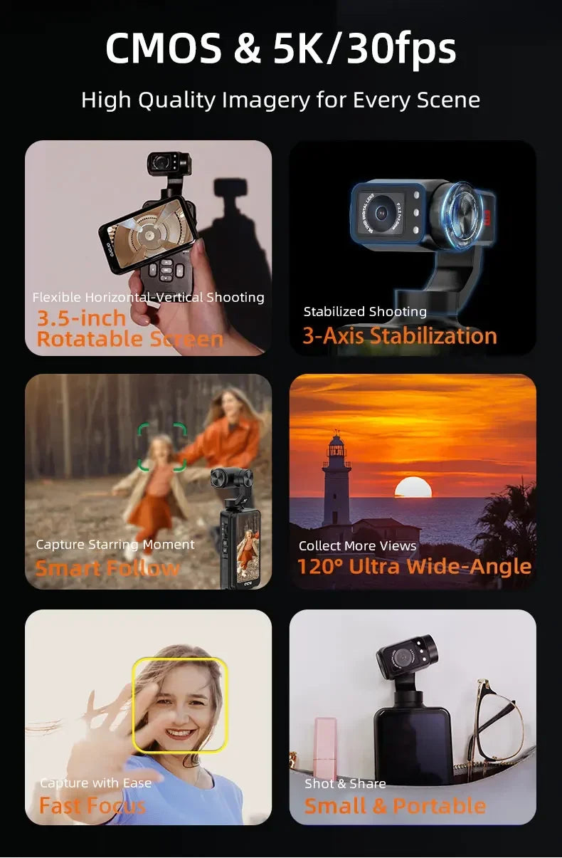 M5 Vlog Action Camera/ 5K Anti-shake /180° Rotation Lens / Face Tracking
