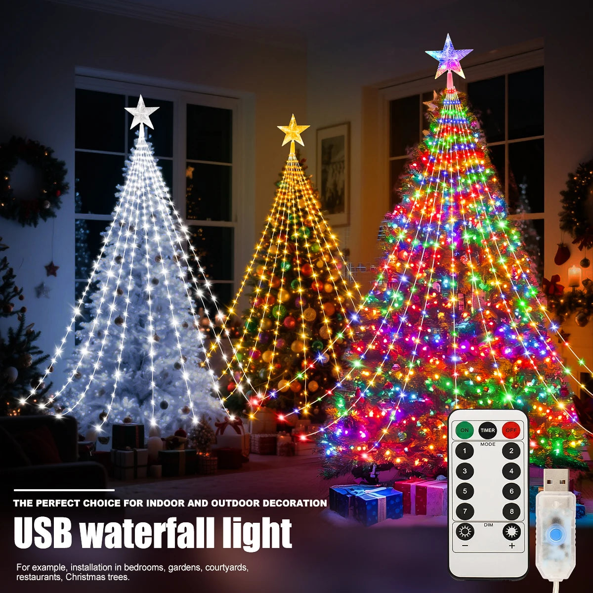 Black Friday Sale ! LED In/Outdoor Christmas Tree Lights USB 2m or 3m Waterproof