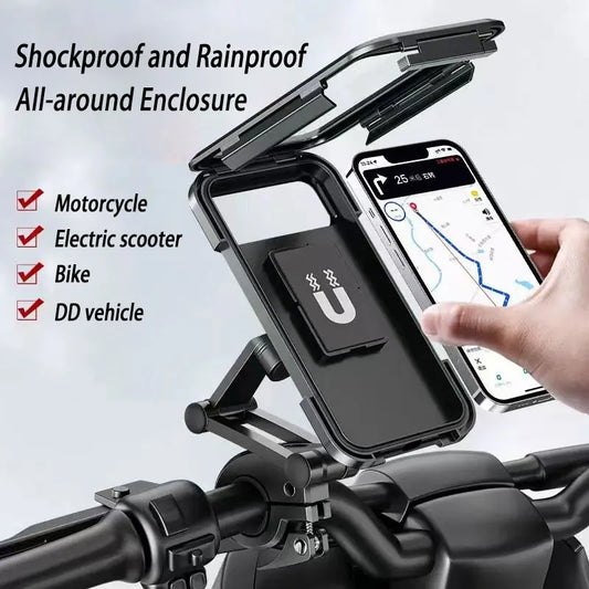 Universal Waterproof Motorcycle & Bike Phone Mount – 360° Rotating GPS Holder