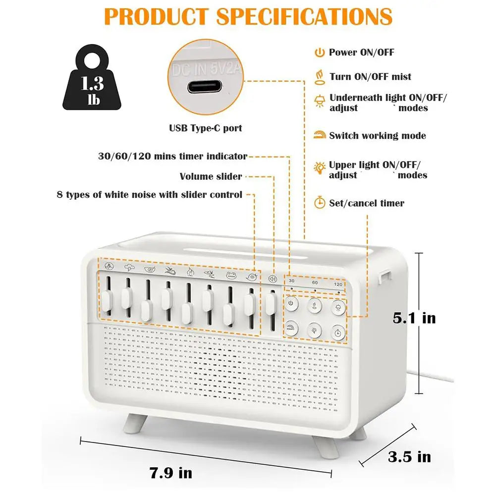 3 In 1 Bluetooth-compatible Speaker White Noise Sleep Aid Night Light Humidifier All-in-one Machine Free 8 Goup Nature Sound