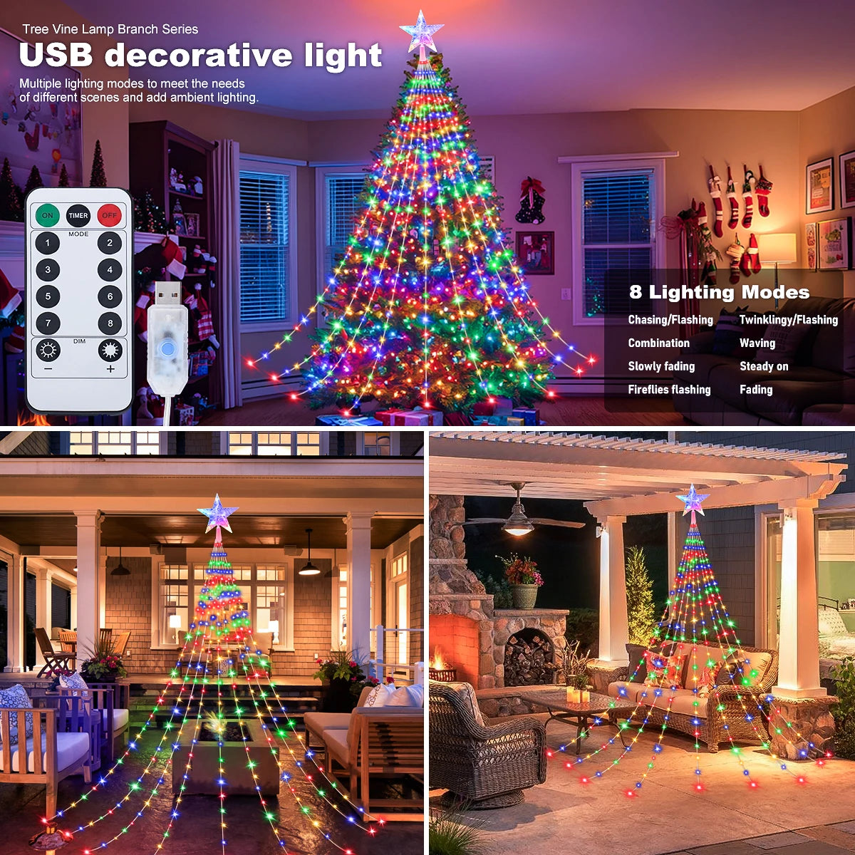 Black Friday Sale ! LED In/Outdoor Christmas Tree Lights USB 2m or 3m Waterproof