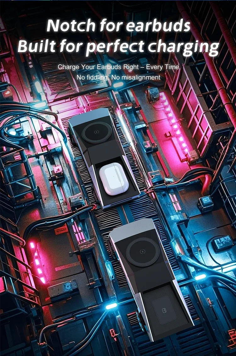 3 In 1Magnetic  Wireless Charger Car Phone Stand For Magsafe iPhone 16 15 14 13 12 Apple Watch 10~2 SE And EarPods Fast Charging